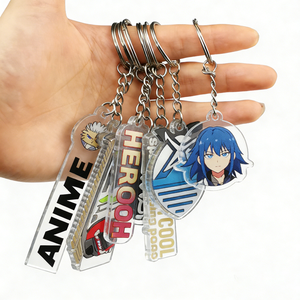 Anime Cartoon Photo Laser-Cut Acrylic Charm Custom Glitter Logo Waterproof Lightweight 3-5cm Promotional Keychain