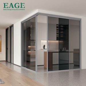 Ba liên kết hợp kim nhôm trượt và gấp PT cửa kính cường lực với bề mặt hoàn thiện viền đơn để trang trí - Product Image 6