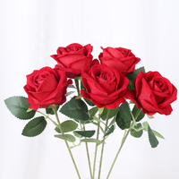 Bunga Buatan Tunggal Grosir, Bunga Beludru Palsu, Dekorasi Pesta Pernikahan Hari Valentine, Mawar Merah Buatan
