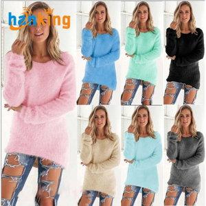 Ehanking เสื้อสเวตเตอร์ถักผู้หญิง, เสื้อกันหนาวให้ความอบอุ่นแบบสวมหัวสีพื้นนุ่มใส่สบาย - Product Image 1