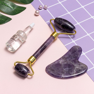 Vente en gros d'usine : Rouleau de jade en quartz rose naturel et Gua Sha pour le visage, et ensemble brosse et rouleau de jade Gua Sha - Product Image 3