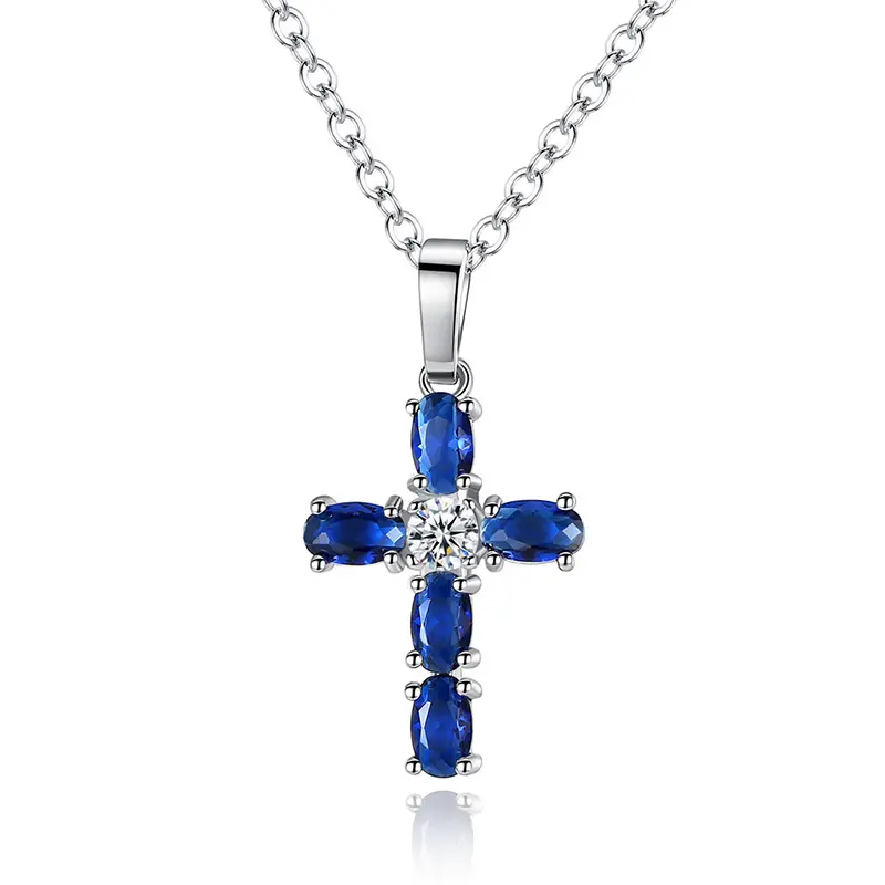 HPXmas Moda Femminile Blu di Cristallo Croce Pendente Della Collana di Zircon
