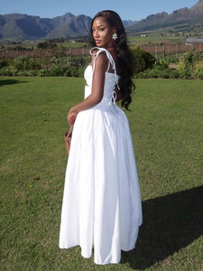 Elegante Abito Lungo Bianco Senza Schienale, Vestito Arricciato Tinta Unita, Abbigliamento Casual e Confortevole per Donne Alla Moda - Product Image 4