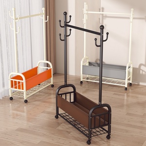 Porte-vêtements en métal mobile personnalisable, porte-vêtements multifonctionnel, porte-vêtements pour sécher les vêtements avec panier de rangement en cuir - Product Image 3