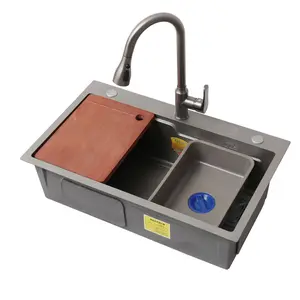 Lavello in acciaio inossidabile Nano a vasca singola grigio pistola personalizzata con accessori per cucina