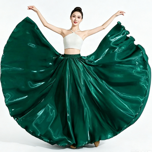 Jupe longue de danse pour femmes, <span class=keywords><strong>Tango</strong></span>, <span class=keywords><strong>Flamenco</strong></span>, Jazz, en satin brillant à grand ourlet, pour la danse moderne - Product Image 3