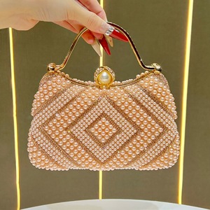 Wholesale Luxury Classic Pearl Clutch Bag Women Elegant <b>Vintage</b> Handmade Bead Evening Handbag Rhinestone Inlay Ladies' Chain 1L - Product Image 6