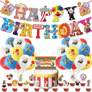 Karnaval sirk temalı balonlar mutlu doğum günü afiş Cupcake Toppers Fiesta sirk parti dekor zemin