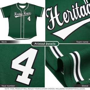 Maillot de baseball authentique de style classique vert, blanc et noir personnalisé - Product Image 6