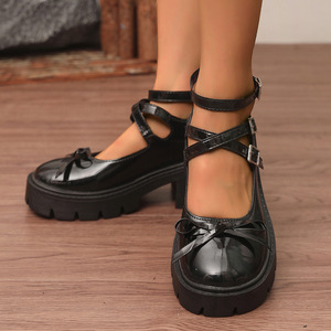 รองเท้าส้นสูงสไตล์ยุโรปอเมริกันแบบใหม่สำหรับฤดูใบไม้ผลิ ส้นหนาแบบตื้น รองเท้าพื้นหนา เหมาะสำหรับใส่คู่กับกระโปรง ขายส่งสำหรับผู้หญิง - Product Image 3