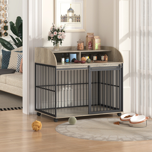 Kilitlenebilir tekerlekler ile büyük orta köpek için 44 ''ağır büyük sandık mobilya, ahşap köpek sandık köpek kulübesi - Product Image 1