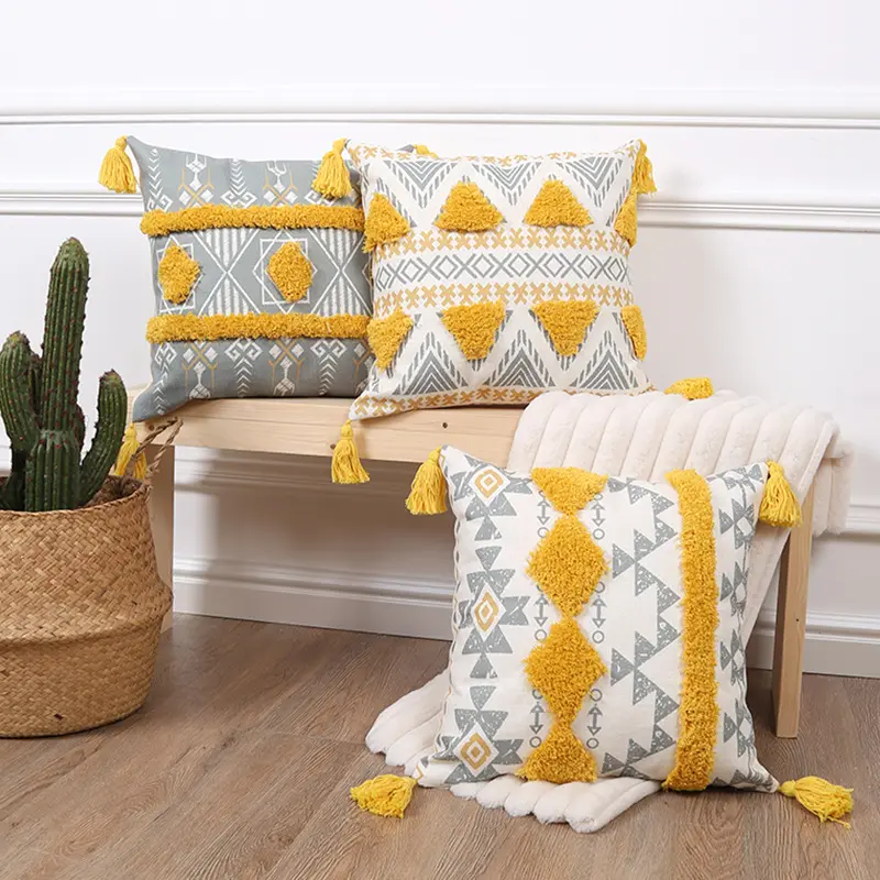 New Tufted pillow cover Print Ethnic Series Embroidery Spike Geometry B&B Cross Border Exclusive Factory Wholesale Cushion Cover