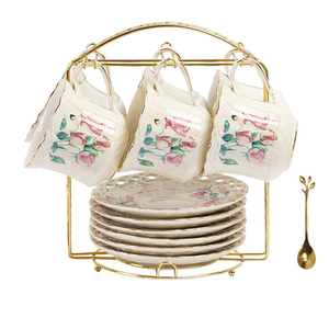 Wholesale European Style British Vintage Luxury Porcelain Ceramic Gold Rim <b>Coffee</b> Tea Pot Cup Set with Saucers - Product Image 2