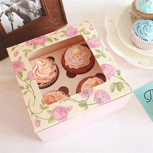 IMEE scatola per Cupcake in Muffin di cartone con Design floreale scatola regalo a 4 fori per torta da forno con finestra trasparente - Product Image 2