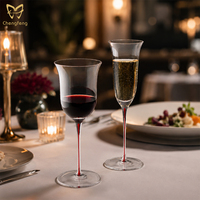 Flûte à champagne de luxe en cristal avec pied rouge, verre à vin mousseux et à mimosa, soufflé à la main, verrerie élégante pour les fêtes