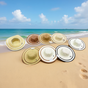 Cappello di paglia a righe con tesa larga da 42 cm, protezione solare estiva, abbigliamento da spiaggia - Product Image 2