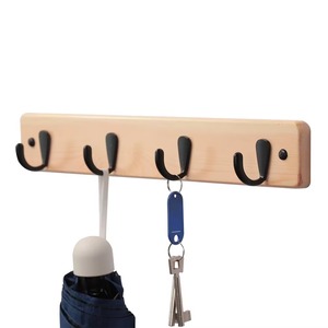 <span class=keywords><strong>Porte</strong></span>-clés <span class=keywords><strong>mural</strong></span> en bois naturel avec crochets en acier inoxydable, étagère de rangement multifonctionnelle pour l'entrée de la maison - Product Image 3