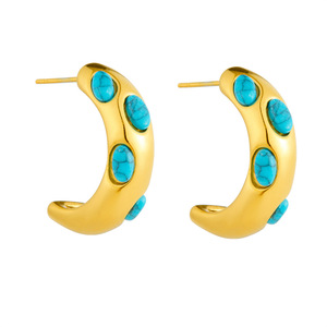 Geometric <b>Turquoise</b> <b>Stud</b> <b>Earrings</b> Stainless Steel Micro Insert Everyday Wear - Product Image 5