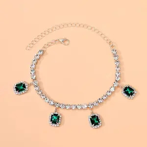 New European And American Fashion Beach Pendant Green Crystal Feet Chainfashion Jewelry Anklet