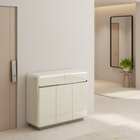 Lemari Sepatu MDF Putih High Gloss dengan 3 Pintu & 2 Laci Gaya Eropa Modern untuk Penggunaan di Rumah, Hotel, Lorong & Gudang