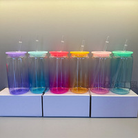 Entrepôt aux États-Unis 16oz PC Neon Colors Tasse en plastique acrylique dur colorée Sublimation Bière Verre Peut Verres Tasses Tasses et Couvercle Paille