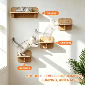 Opbergrek 4-delig kattenwandplankjes kattenwandtrappen krabplank houten zwevende katten trapjes bloemen kattenboom opbergplank - Product Image 5