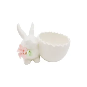 Easter Design Ceramic Bunny Egg Holder Cup Stand With Hen