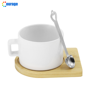 Nuova Tazza da Caffè in Ceramica Bianca con Base in Bambù per Sublimazione, Tazza Piccola Stampabile con Cucchiaio - Product Image 1