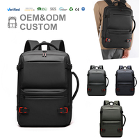 Sac à dos pour ordinateur portable noir extensible à grande capacité avec motifs personnalisés imprimés sur mesure et plusieurs poches pour les voyages d'affaires