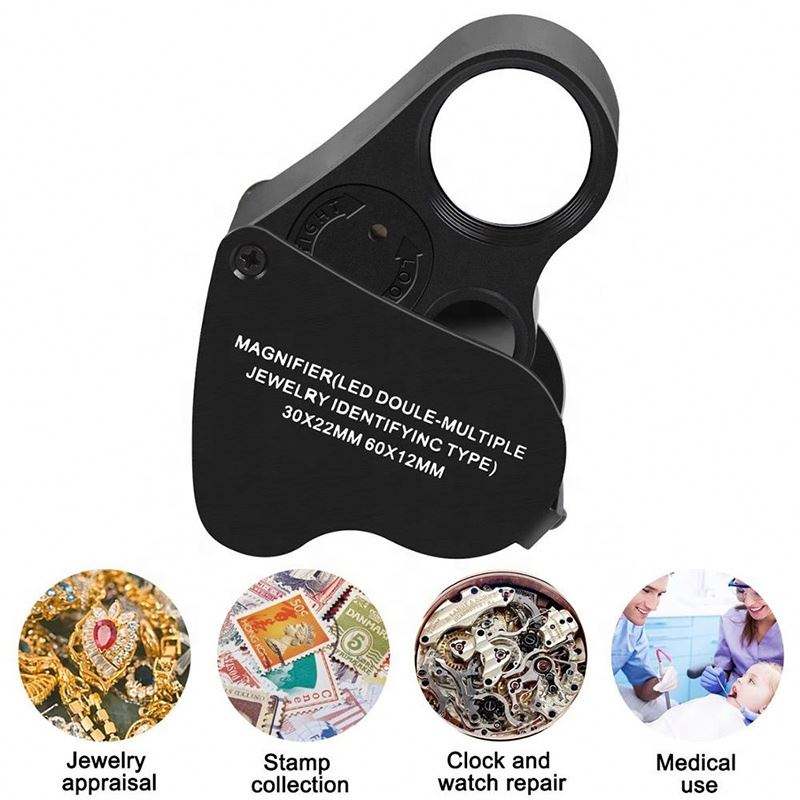 Pocket Microscopio Gioiello Lente Di Ingrandimento Di Vetro LED Luce UV, 60x Ingrandimento, Include Custodia In Pelle PU, Alimentato A LED Con 2 Luci - Foto 7