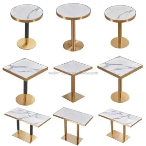 Moderne tisch restaurant luxus edelstahl gold basis und runde natürliche marmor top esstisch