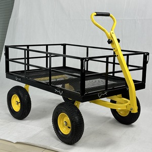 Carretilla de Jardín de Acero con Cuatro Ruedas, 1120x750x278mm, Mango Desmontable, Laterales Desmontables, para Transporte de Herramientas en Exteriores - Product Image 4