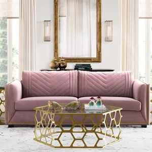 现代家居装饰豪华沙发套装定制 1 + 2 + 3 座粉红色天鹅绒沙发躺椅家具客厅沙发套装