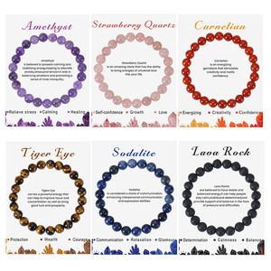 Bracelet ajustable en pierres précieuses naturelles <span class=keywords><strong>de</strong></span> 8 mm, bracelet élastique unisexe en cristal <span class=keywords><strong>de</strong></span> guérison avec carte explicative - Product Image 1
