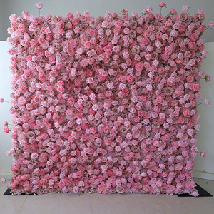 Romantic Dreamy Wedding Flower Wall Backdrop 8ft X 8ft Pink Rose <b>Artificial</b> 3D Panel Handmade Polyester Reusable - Product Image 1