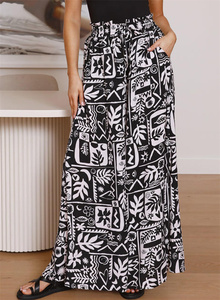 <span class=keywords><strong>Pantalon</strong></span> large en mousseline de soie à imprimé tribal polynésien marron Tonga Samoa Tapa fleuri, personnalisé pour <span class=keywords><strong>femme</strong></span>, en polyester, vente en gros - Product Image 1