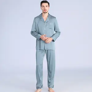 Erkekler için uzun kollu serin saten pijama kıyafeti lüks ince ev giyim
