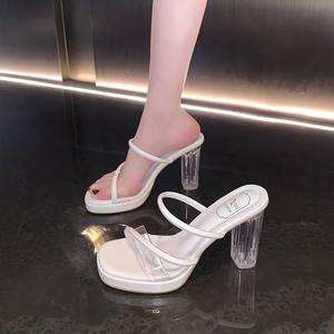 Sandales à talons hauts pour femmes, été 2026, nouvelles sandales transparentes à bout carré, une sangle, <span class=keywords><strong>talon</strong></span> épais, <span class=keywords><strong>talon</strong></span> en cristal, pantoufles d'extérieur - Product Image 2