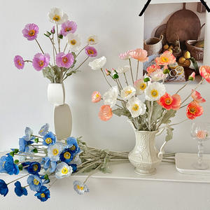 Fleur de pavot artificielle <span class=keywords><strong>en</strong></span> soie blanche et bleue L-010, toucher réaliste, pour décoration de mariage, maison, remise de diplôme, fête des mères, Saint-Valentin - Product Image 3