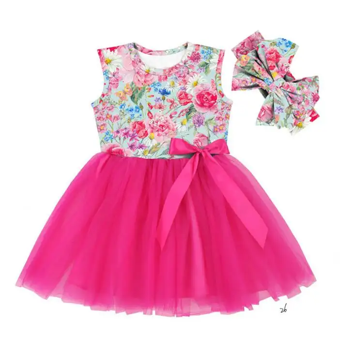 SQG-089 Hot Sales Floral Print Princess Dress for Girls Sleeveless Kids Clothing Summer Girl Dress Baby Casual Dress