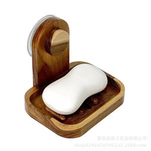 Double Layer Wooden Soap <b>Rack</b> Wall Mounted Bathroom Storage Solid Wood Soap <b>Dish</b> Rectangular Shape - Product Image 2
