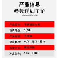 Vente directe usine – Manomètre en acier inoxydable de marque Hongqi, modèle Y-100BFZ/YTN-100BF, 0~100 MPa, haute température, résistant aux acides