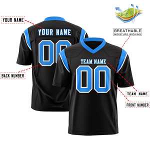 Camiseta de Fútbol Americano Personalizada en Dos Tonos, Negro y Azul Claro, con Corte en el Hombro - Product Image 1