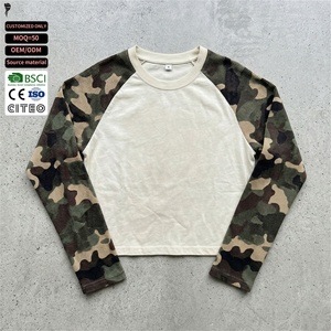 New Arrival Custom <b>Waffle</b> Camo Raglan Long Sleeve Crew Neck Color Block Mens T <b>Shirt</b> - Product Image 1
