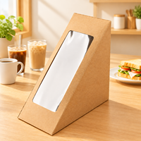 Boîte à sandwich triangulaire auto-élevante en kraft écologique, emballage jetable pour boulangerie à emporter sans impression personnalisée