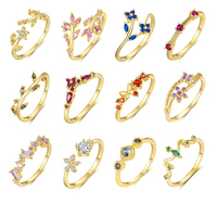 Délicat conte de fées éléments fleur papillon vigne bijoux chanceux Patron Saint couleur Zircons douze anniversaire pierre anneau