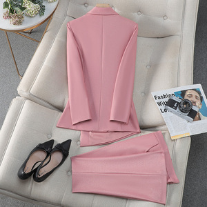 Pink Women's Suit Set Full Sleeve Satin Formal Workwear Spring Style - Product Image 5