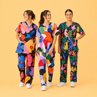 Ensembles d'uniformes médicaux personnalisés 2026 avec hauts imprimés, pantalons de yoga, ensembles d'uniformes de travail en coton de haute qualité, fabrication OEM
