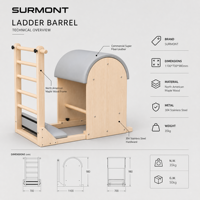Équipement professionnel de Pilates Ladder Barrel en érable, support réglable, conception portable pour l'entraînement physique et la remise en forme, usage commercial