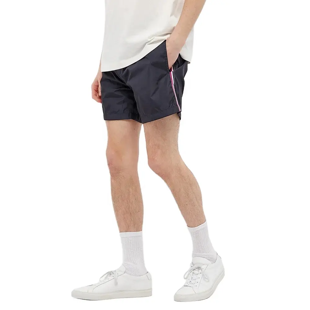 Bañadores de nailon con Logo personalizado para hombre, pantalones cortos de malla con forro a rayas